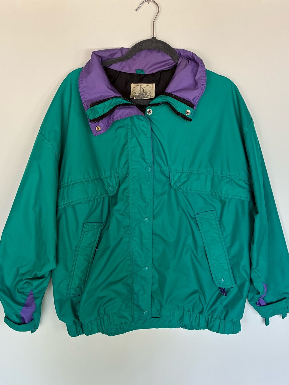 Vintage 80s OBO New York Teal Purple Windbreaker Jacket 1X 14/16